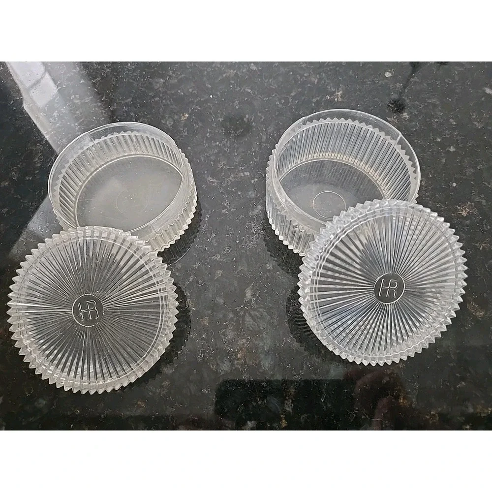 Helena Rubinstein Vintage Clear Ribbed W/ Lid‎ Vanity Powder Box Lucite Set Of 2